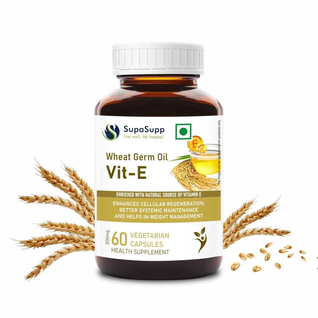 SupaSupp Wheat Germ Oil Vit - E | Enhances Cellular Regeneration, Better Systemic Maintenance And Helps In Weight Management |  Vitamin E | Health Supplement | 60 Veg Cap, 500 mg