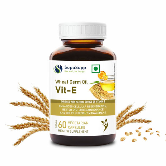 SupaSupp Wheat Germ Oil Vit - E | Enhances Cellular Regeneration, Better Systemic Maintenance |  Vitamin E | Health Supplement | 60 Veg Cap, 500 mg