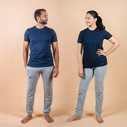 Round Neck T-Shirt - Navy Blue | Yoga Cotton Tees For Men & Women By BYOGI - Meditation Chairs 