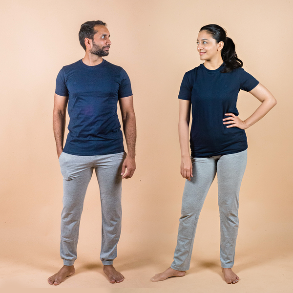 Round Neck T-Shirt - Navy Blue | Yoga Cotton Tees For Men & Women By BYOGI