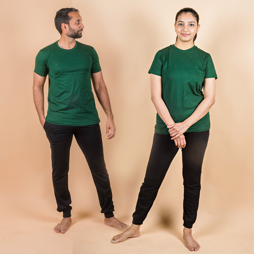 Round Neck T-Shirt - Green | Yoga Cotton Tees For Men & Women By BYOGI