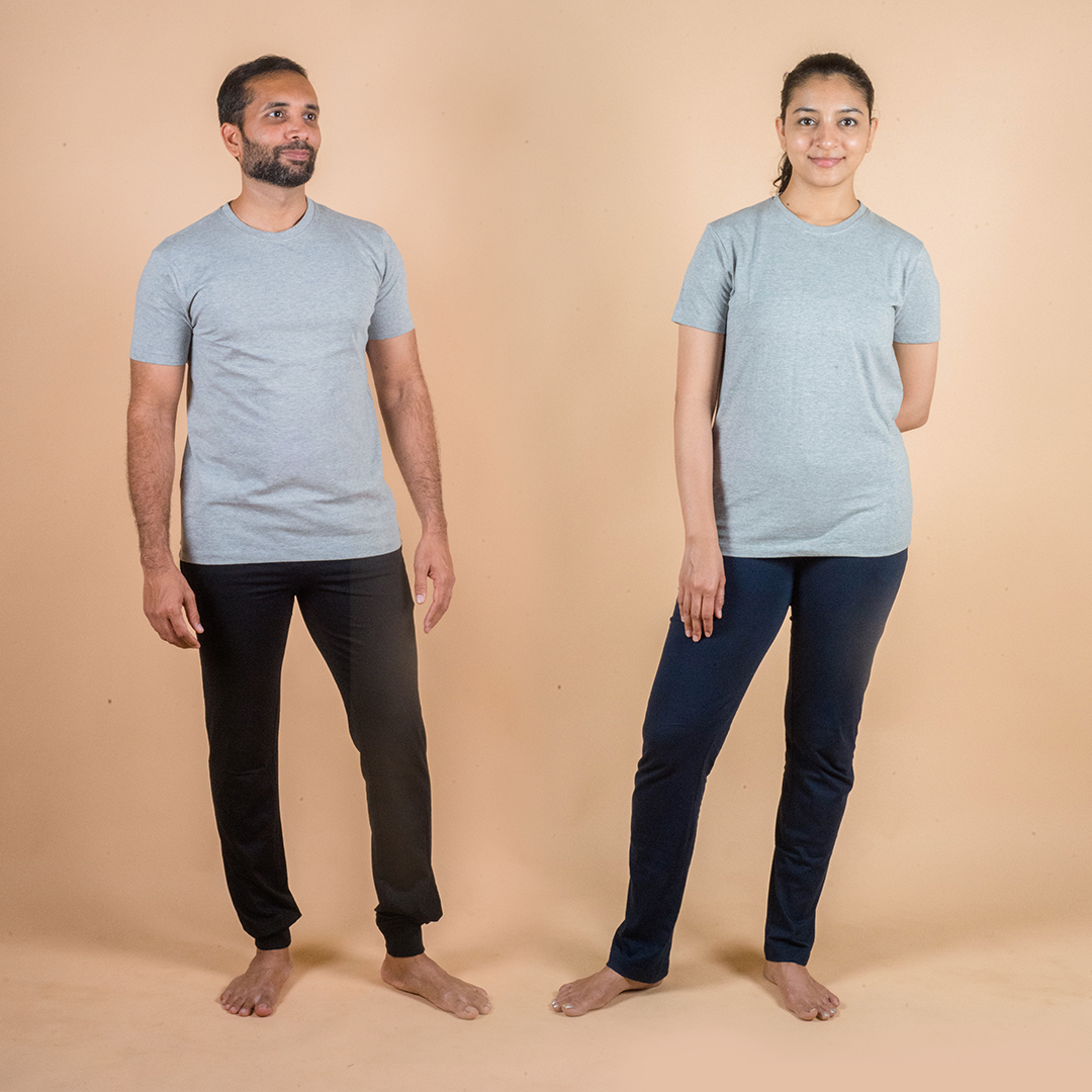 Round Neck T-Shirt - Cool Grey | Yoga Cotton Tees For Men & Women By BYOGI