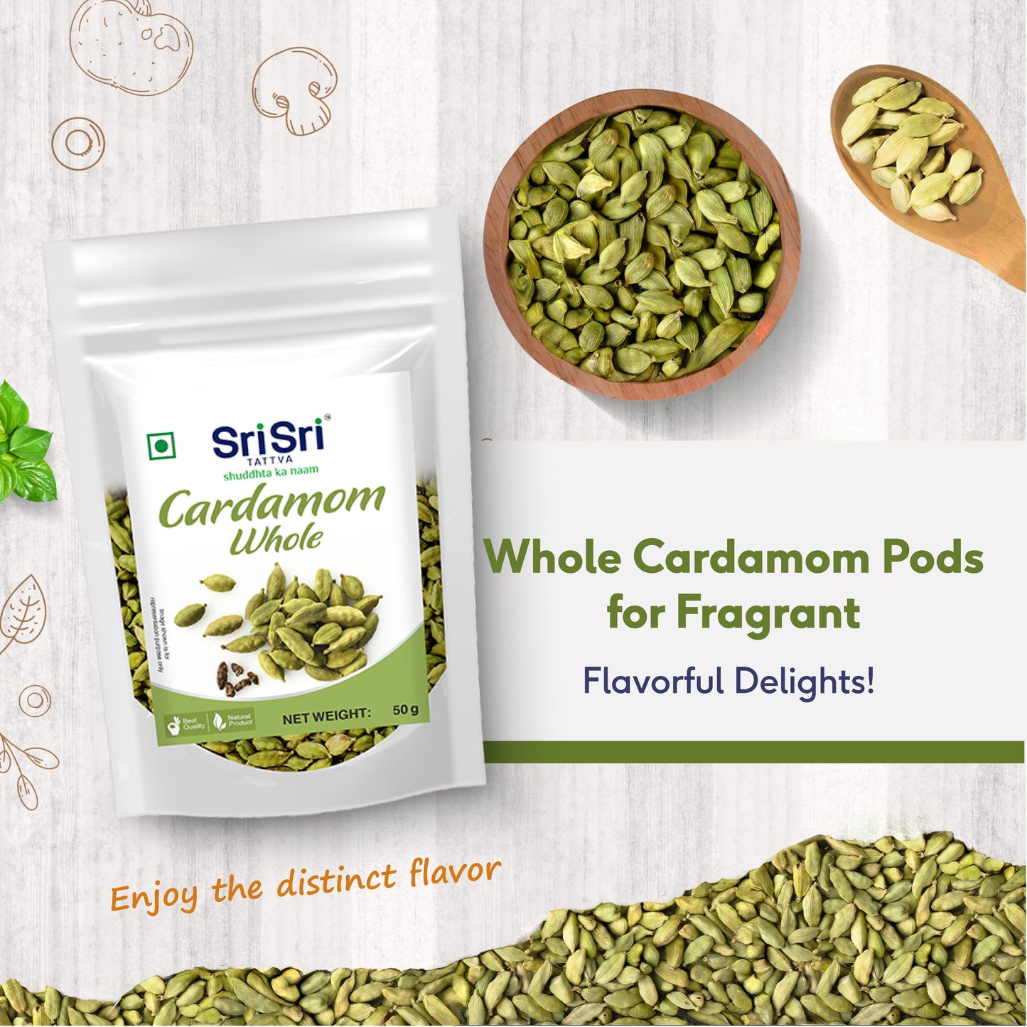 Organic Cardamom Green (Elaichi), 50 g