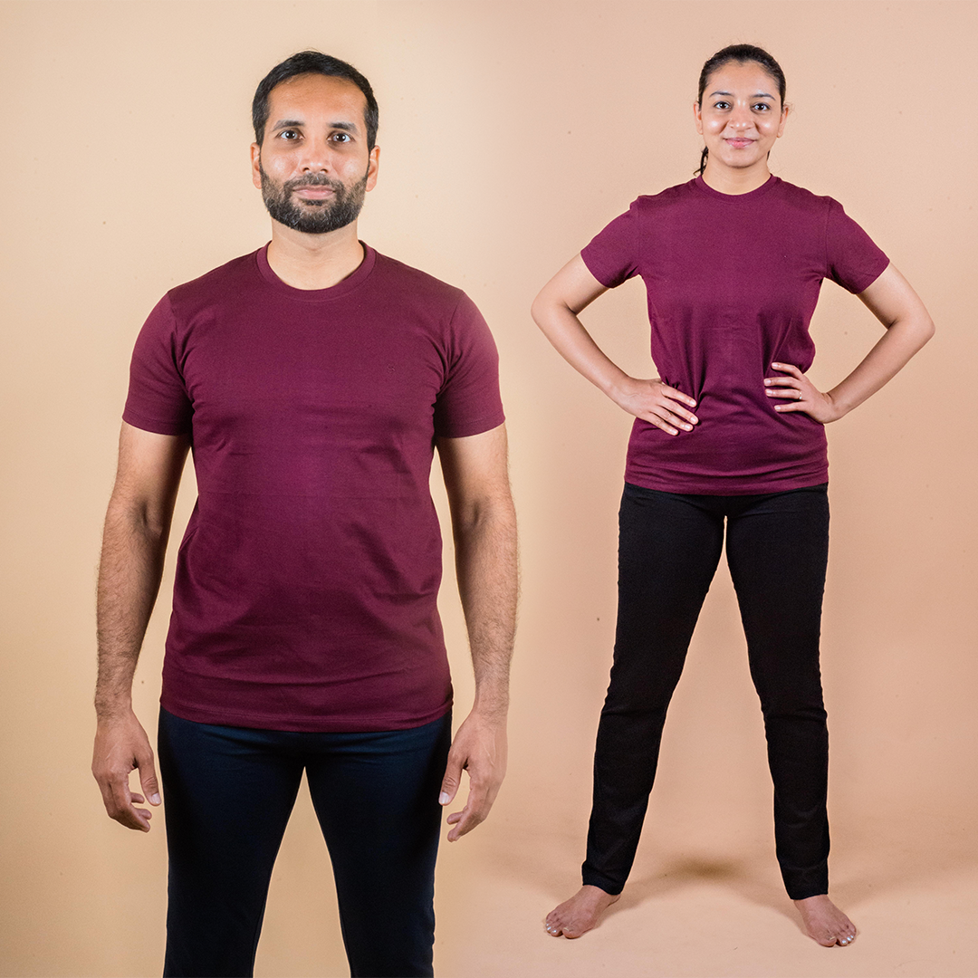 Round Neck T-Shirt - Maroon | Yoga Cotton Tees For Men & Women By BYOGI