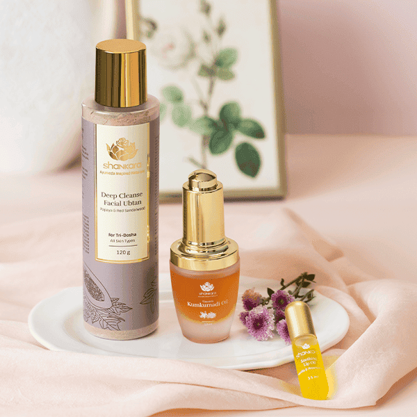 Absolute Radiance Kit with Deep Cleanse Facial Ubtan, Soothing Lip Oil, Kumkumadi Oil | Shankara India