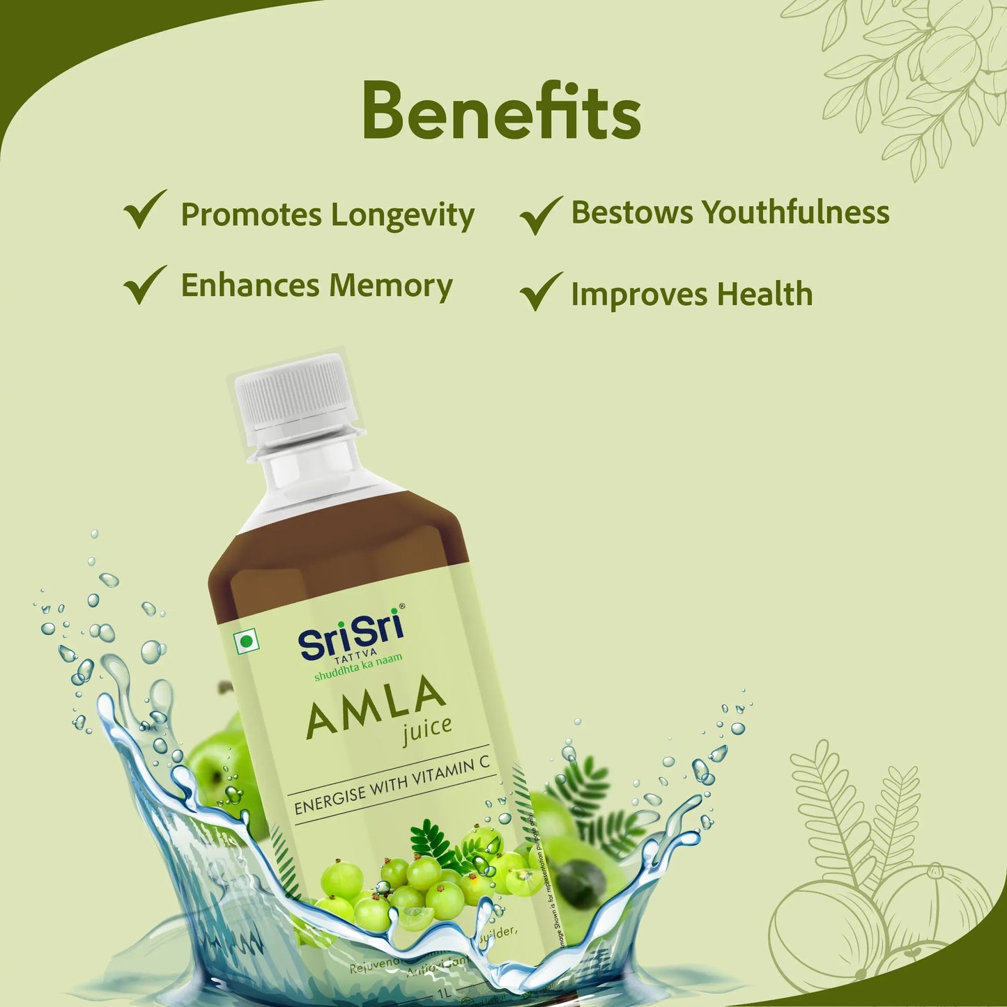 Amla Juice - No Added Sugar, 1000 ml - Sri Sri Tattva