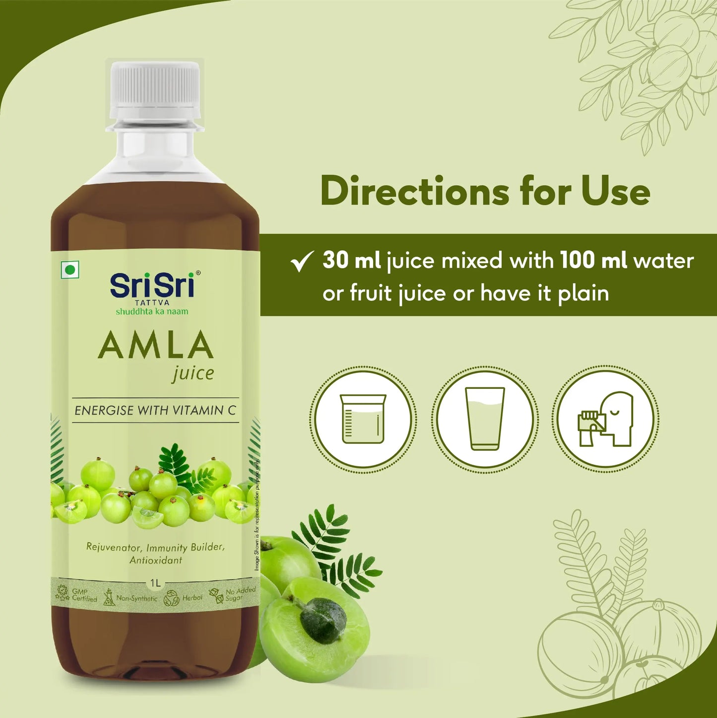 Amla Juice - No Added Sugar, 1000 ml - Sri Sri Tattva