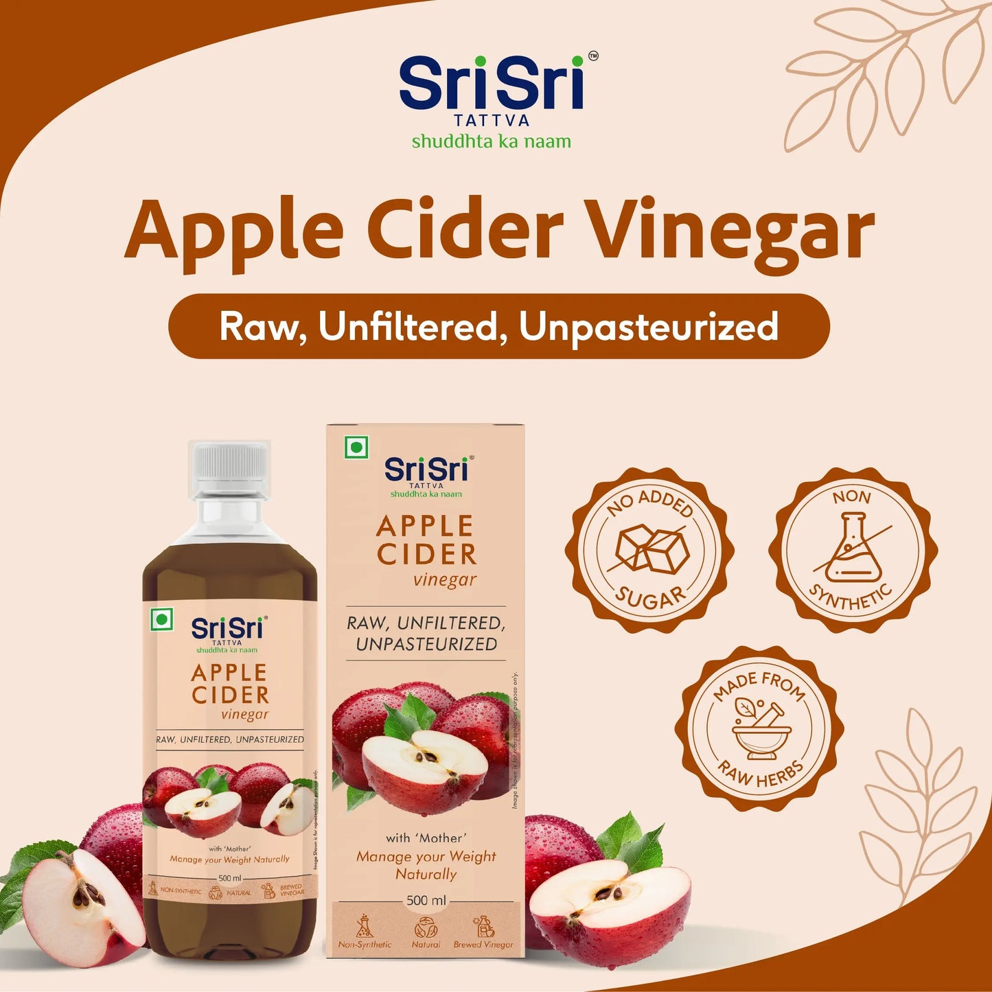 Apple Cider Vinegar - Raw, Unfiltered, Unpasteurized | Manage Your Weight Naturally | 500 ml