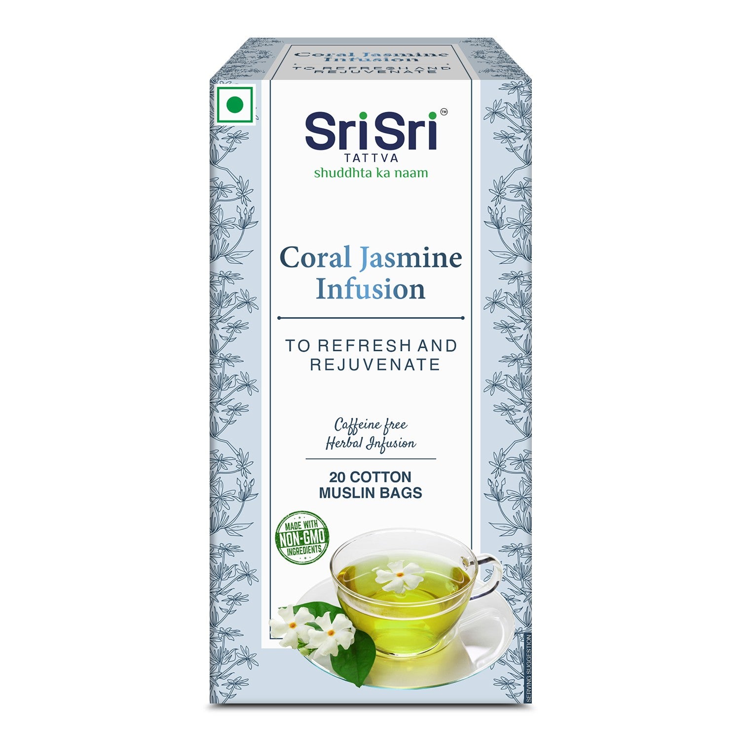 Coral JASMINE Infusion - TO REFRESH AND REJUVENATE - With the fragrance of freshness - 20 Dip Bags - Sri Sri Tattva