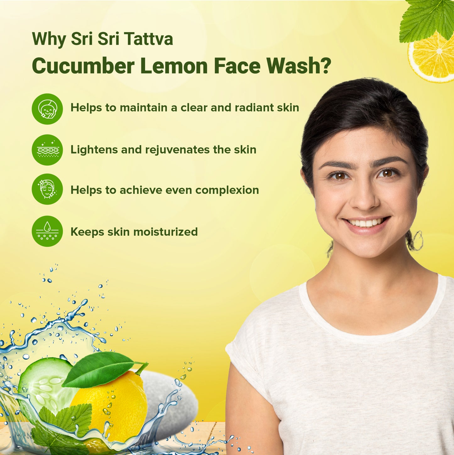 Cucumber & Lemon Face Wash - For Clear & Smooth Skin, 60ml - Sri Sri Tattva