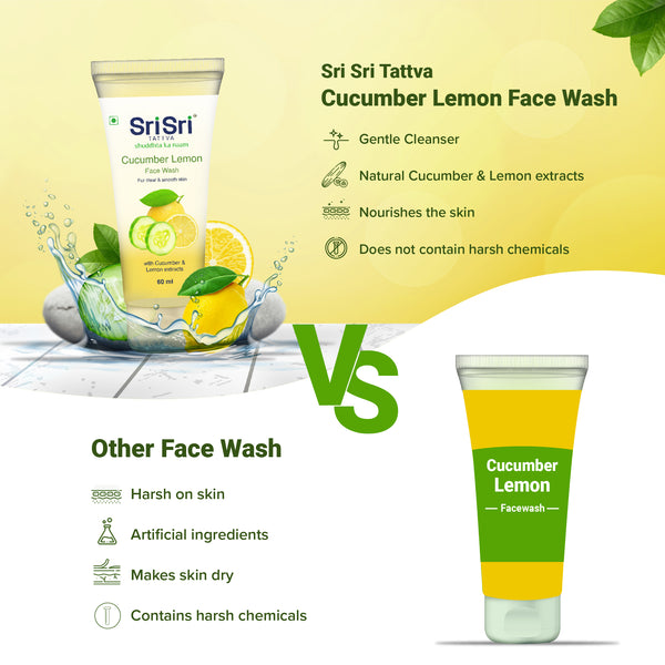 Cucumber & Lemon Face Wash - For Clear & Smooth Skin, 60ml - Sri Sri Tattva