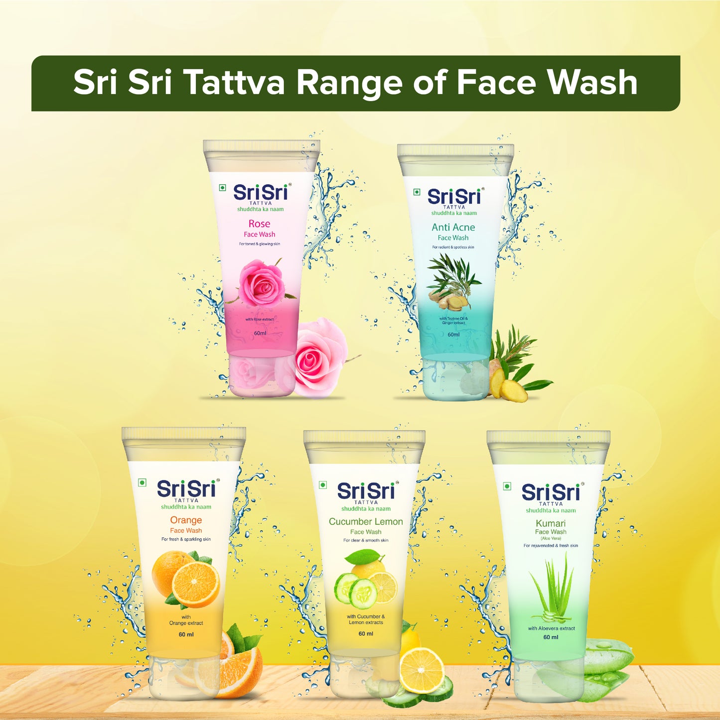 Cucumber & Lemon Face Wash - For Clear & Smooth Skin, 60ml - Sri Sri Tattva