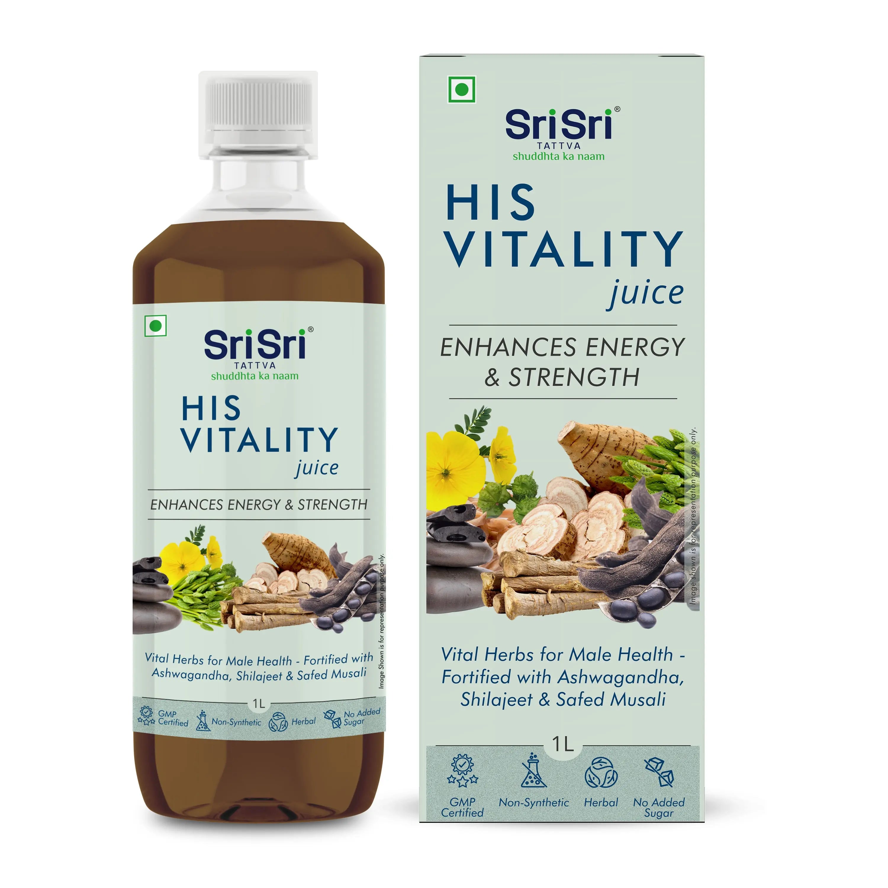 His Vitality Juice - Enhances Energy & Strength | Vital Herbs For Male Health - Fortified With Ashwagandha, Shilajeet & Safed Musali | 1 L