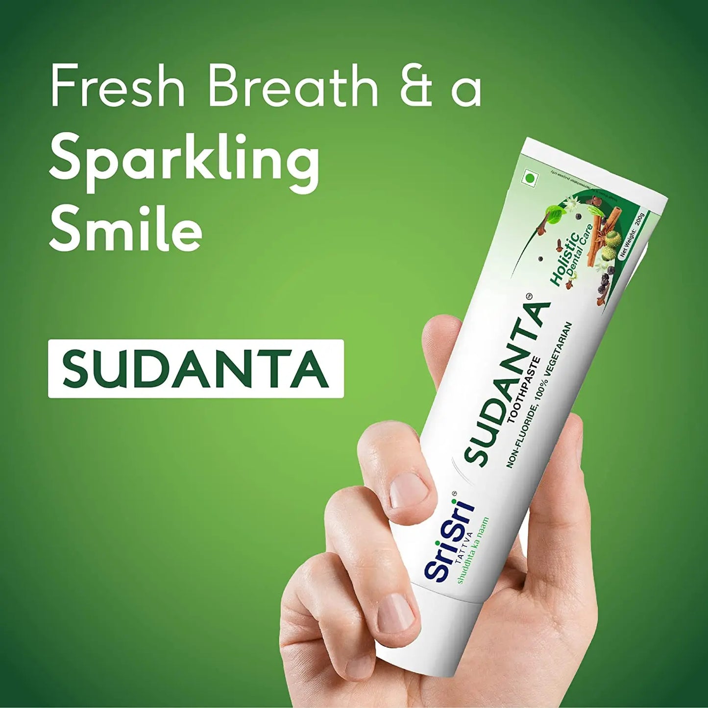 Sudanta Toothpaste -  Non - Fluoride - 100% Vegetarian, 200g - Pack of 3 - Sri Sri Tattva