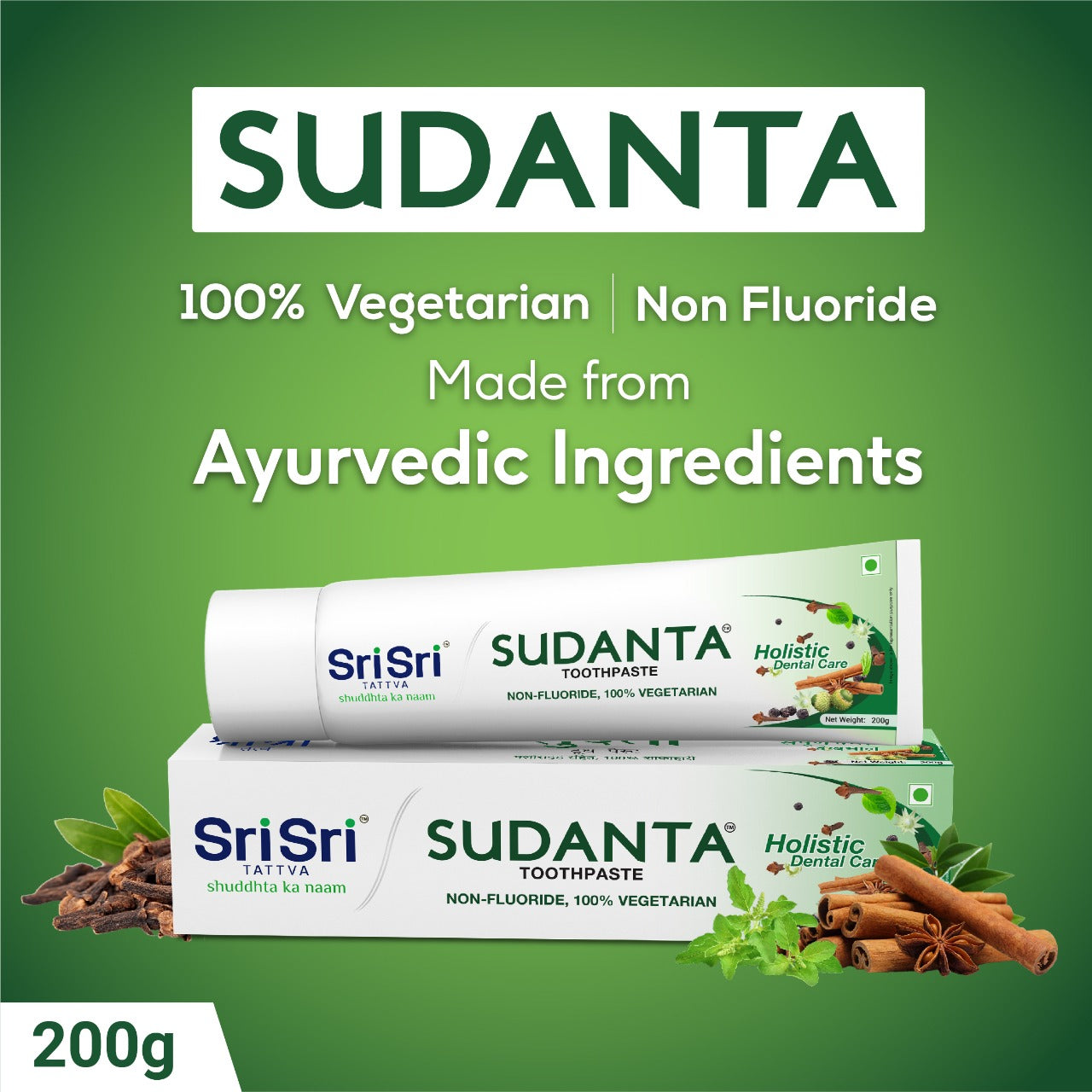 Sudanta Toothpaste -  Non - Fluoride - 100% Vegetarian, 200 g