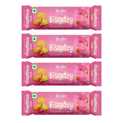 Biscutey Strawberry Creme, 60g (Pack of 4) - Cookies & Candy 