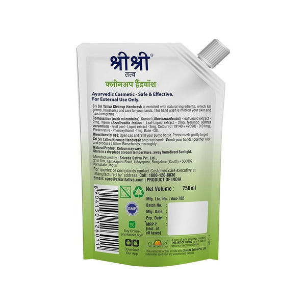 Kleanup Handwash Super Value Refill, 750ml - Sri Sri Tattva