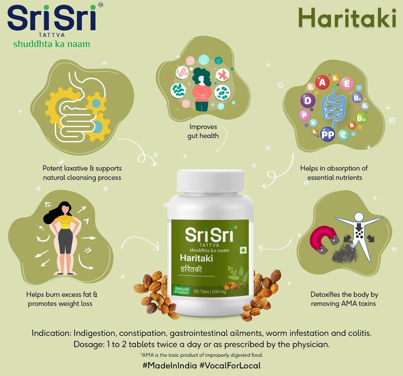 Haritaki - Digestive aid, 60 Tabs | 500mg - Sri Sri Tattva