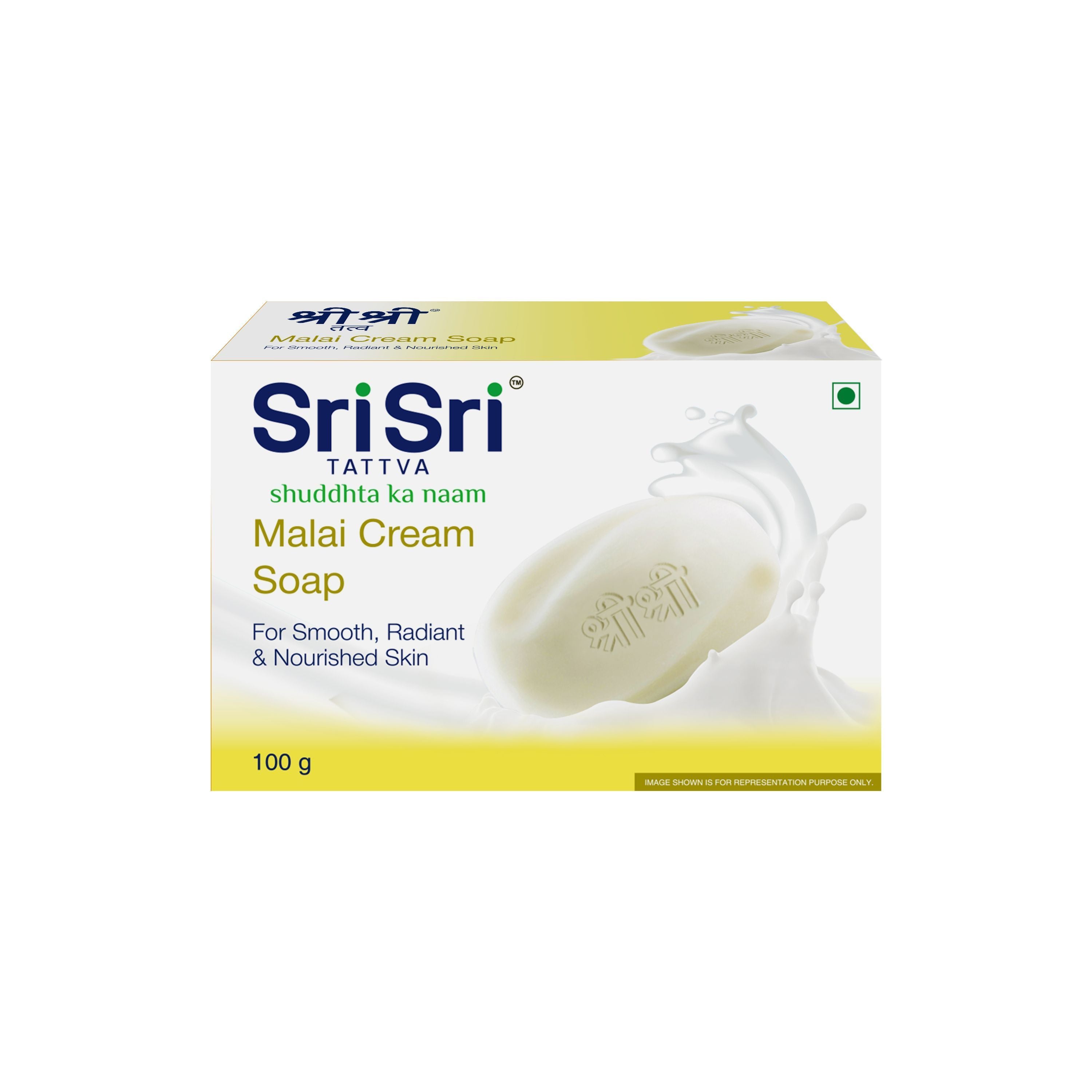 Malai Cream Soap - Relaxes, Refreshes & Rejuvenates, 100g - Sri Sri Tattva