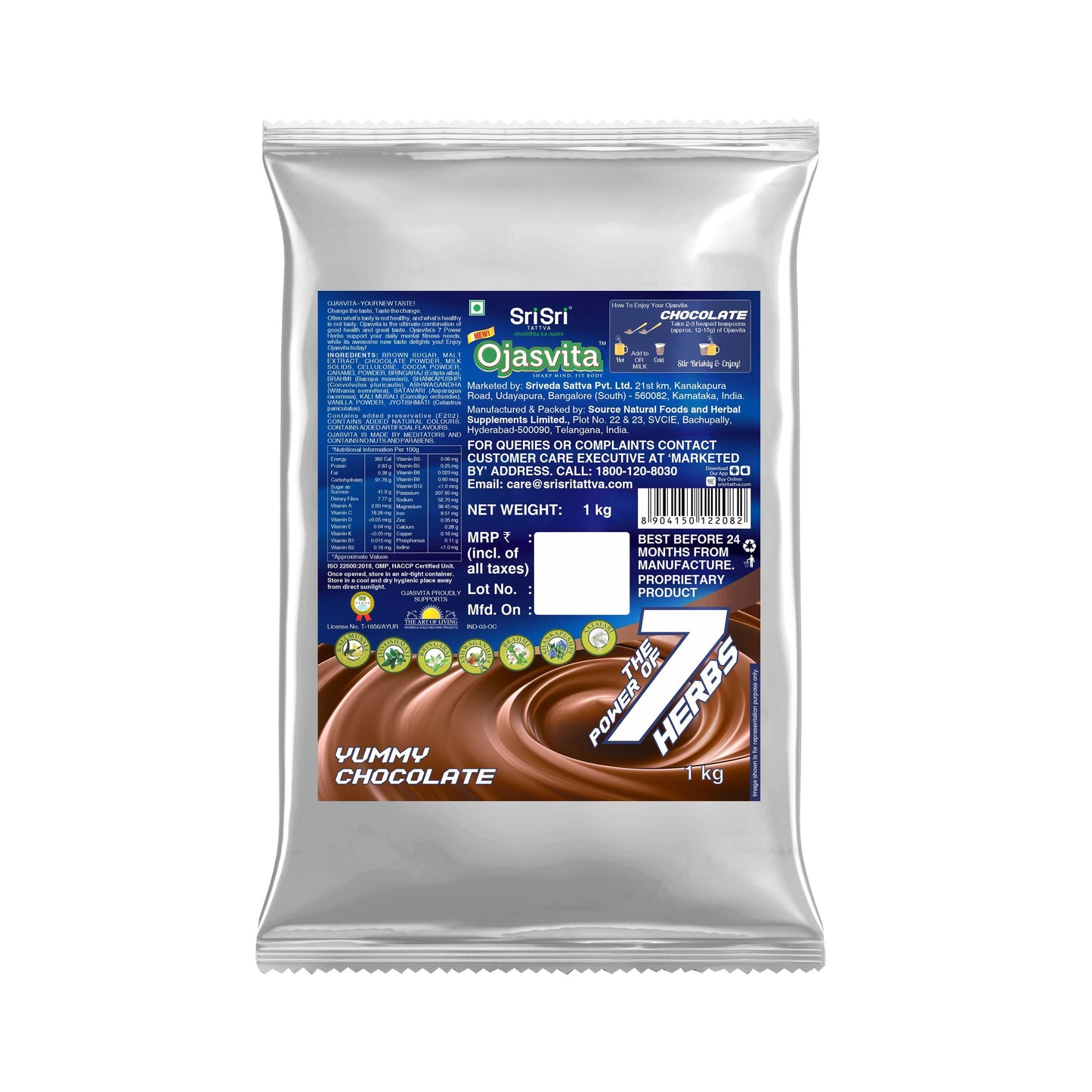 Chocolate Ojasvita - Sharp Mind & Fit Body, 1kg (Refill Pack) - Sri Sri Tattva